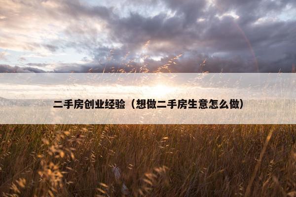 二手房创业经验（想做二手房生意怎么做）