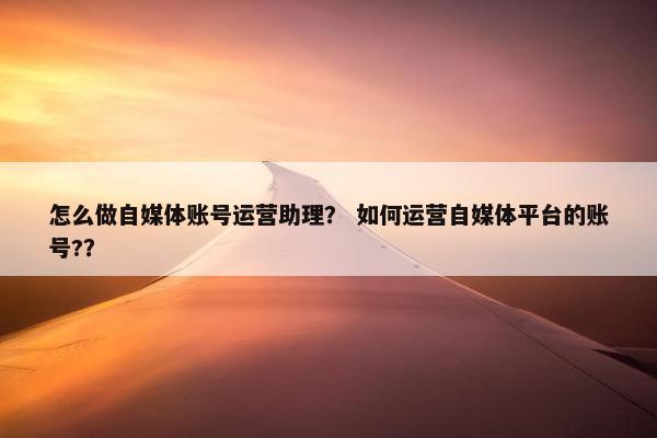 怎么做自媒体账号运营助理？ 如何运营自媒体平台的账号?？