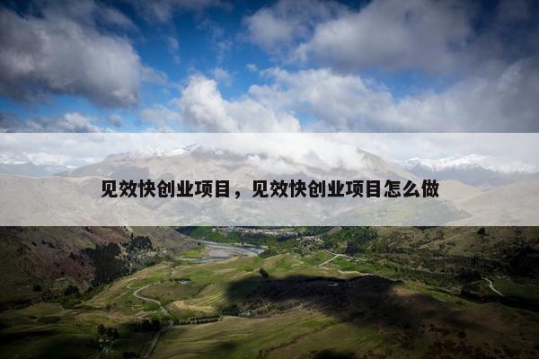 见效快创业项目，见效快创业项目怎么做