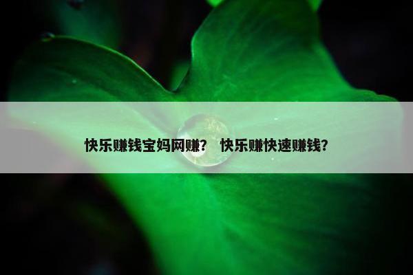 快乐赚钱宝妈网赚？ 快乐赚快速赚钱？