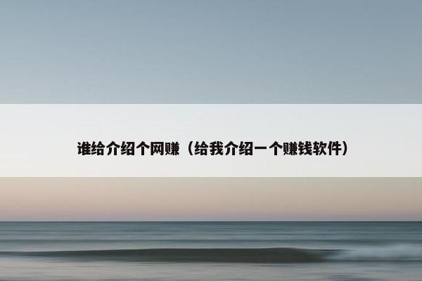 谁给介绍个网赚(给我介绍一个赚钱软件) 谁给介绍个网赚(给我介绍一个赚钱软件)