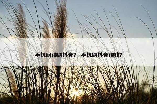 手机网赚刷抖音？ 手机刷抖音赚钱？