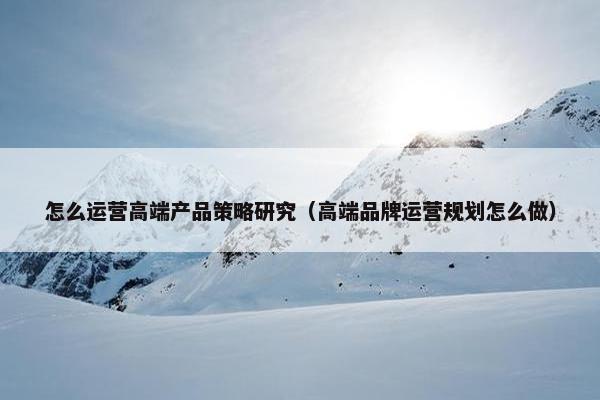 怎么运营高端产品策略研究（高端品牌运营规划怎么做）