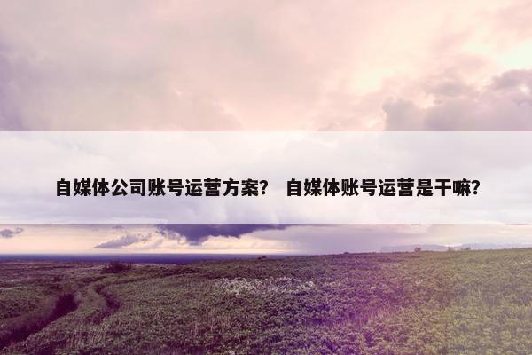 自媒体公司账号运营方案？ 自媒体账号运营是干嘛？