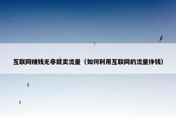 互联网赚钱无非就卖流量（如何利用互联网的流量挣钱）